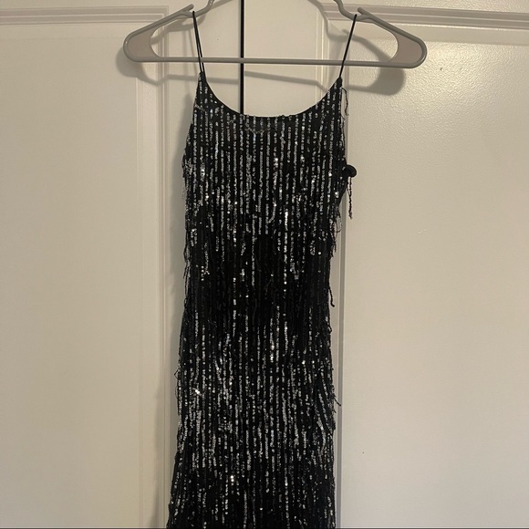 Black and Silver Mini Fringe Dress - Picture 1 of 3